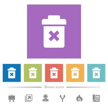 Delete flat white icons in square backgrounds Illustrazione stock