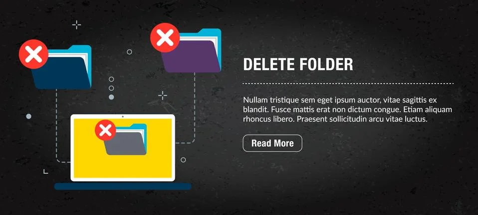 Delete folder, banner internet with icons in vector. Stock Illustration