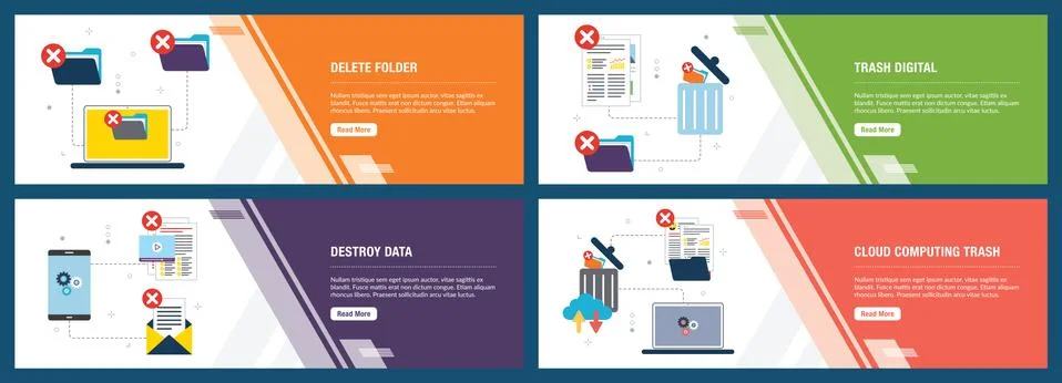 Delete folder, destroy data and trash digital. Stock Illustration