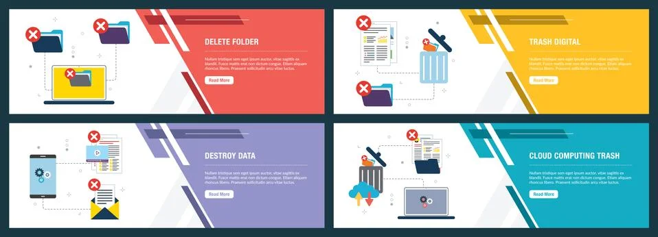 Delete folder, destroy data and trash digital. Stock Illustration