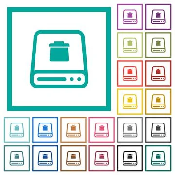 Delete from hard disk flat color icons with quadrant frames Stock Illustration