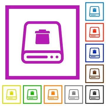 Delete from hard disk flat framed icons Stock Illustration