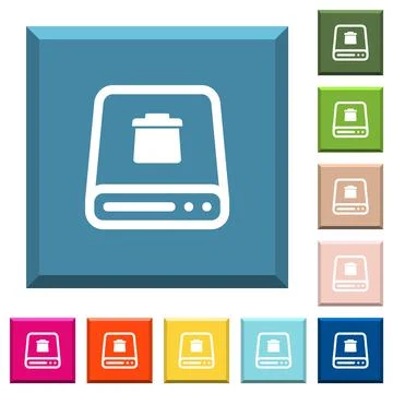 Delete from hard disk white icons on edged square buttons Stock Illustration