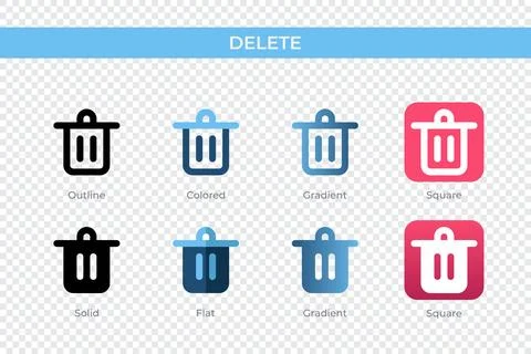 Delete icon in different style. delete vector icons designed in outline, so.. Stock Illustration