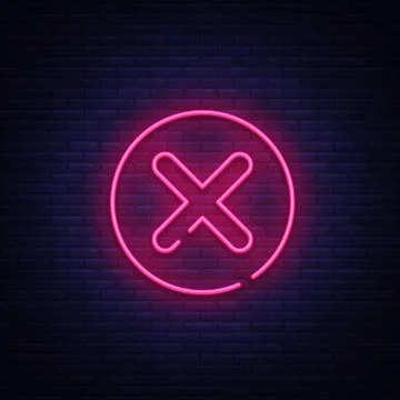 Delete icon - neon sign vector. Close Symbol Design template neon sign, light Stock Illustration