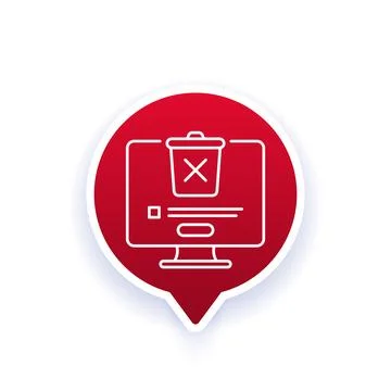 Delete icon with trash bin and pc, line vector Illustrazione stock