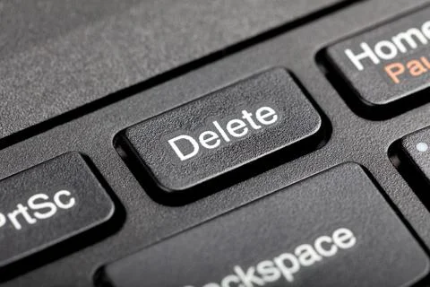 Delete key, del button on a laptop keyboard, object macro, extreme closeup, d Stock Photos