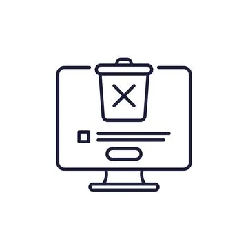 Delete line icon with a trash bin and pc Ilustración de archivo