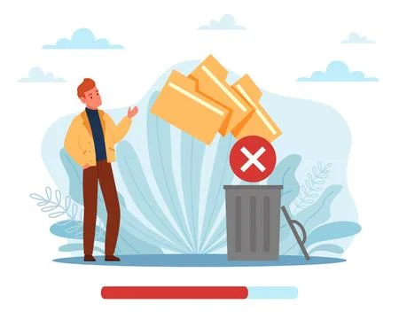 Delete, moving unnecessary files to trash. Clearing documents, optimization イラスト素材