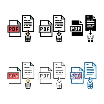 Delete multipack pdf file color icon vector Stock Illustration
