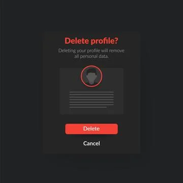Delete profile, account form, dark ui design Stock Illustration
