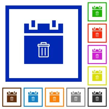 Delete schedule item flat framed icons Stock Illustration
