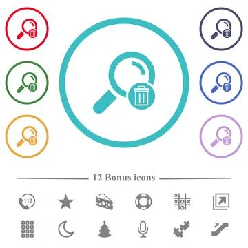 Delete search flat color icons in circle shape outlines Illustrazione stock