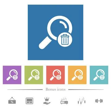 Delete search flat white icons in square backgrounds Illustrazione stock