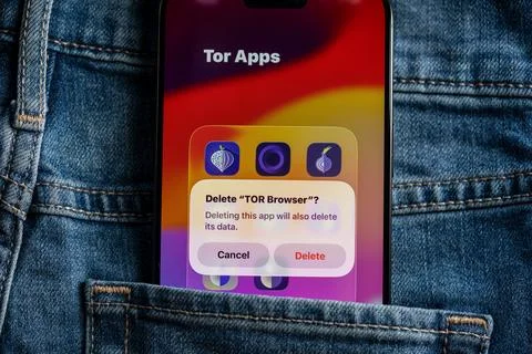 Delete TOR Browser app confirmation on smartphone screen. Toronto, Canada - July Stock Photos