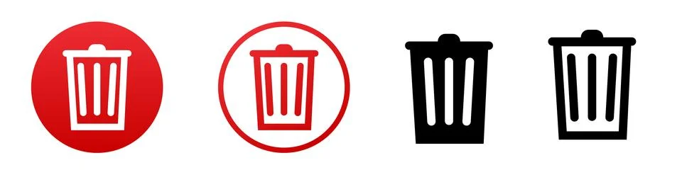 Delete trash bin icon. Refuse red and black symbol Stock Illustration