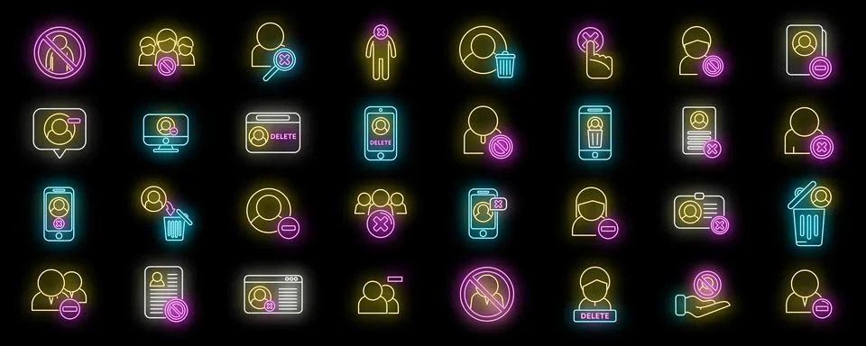 Delete user icons set vector neon Stock Illustration