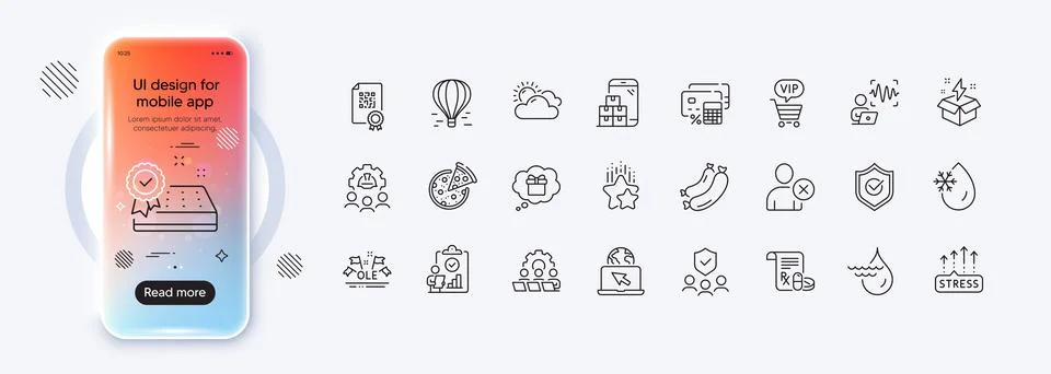 Delete user, Mobile inventory and Voice wave line icons for web app. Pictogram Stock Illustration