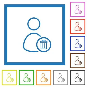 Delete user outline flat framed icons Illustrazione stock