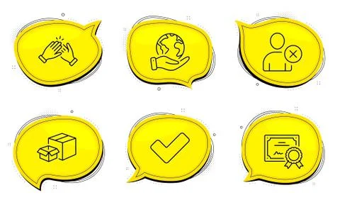 Delete user, Tick and Clapping hands icons set. Packing boxes sign. Remove Stock Illustration