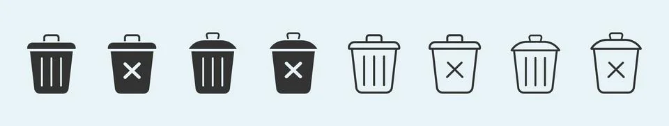 Delete vector icons set. Bin vector icon signs set Stock Illustration