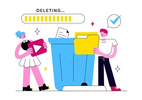 Delete Vector Illustration Featuring Digital File Removal, Trash Bin, Unwan.. Illustrazione stock