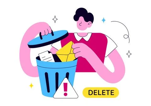Delete Vector Illustration Featuring Digital File Removal, Trash Bin, Unwan.. Illustrazione stock