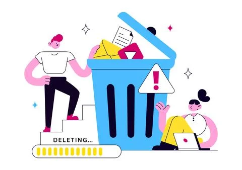 Delete Vector Illustration Featuring Digital File Removal, Trash Bin, Unwan.. Illustrazione stock
