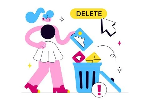 Delete Vector Illustration Featuring Digital File Removal, Trash Bin, Unwan.. 스톡 일러스트