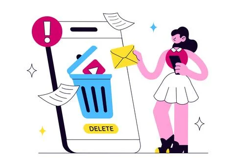 Delete Vector Illustration Featuring Digital File Removal, Trash Bin, Unwan.. Illustrazione stock