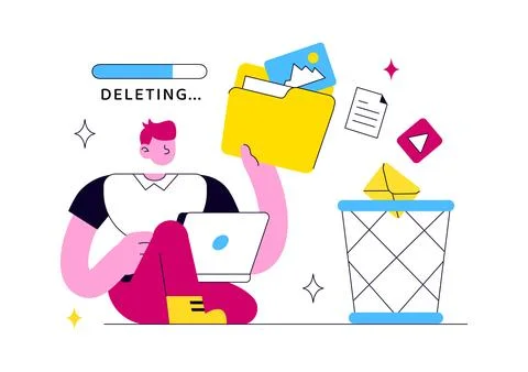 Delete Vector Illustration Featuring Digital File Removal, Trash Bin, Unwan.. Illustrazione stock