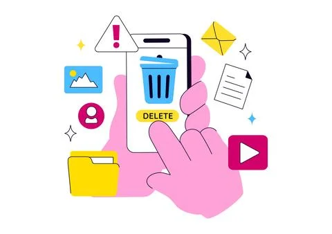 Delete Vector Illustration Featuring Digital File Removal, Trash Bin, Unwan.. Illustrazione stock