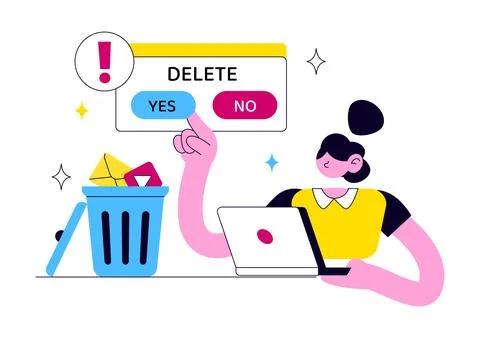 Delete Vector Illustration Featuring Digital File Removal, Trash Bin, Unwan.. Illustrazione stock