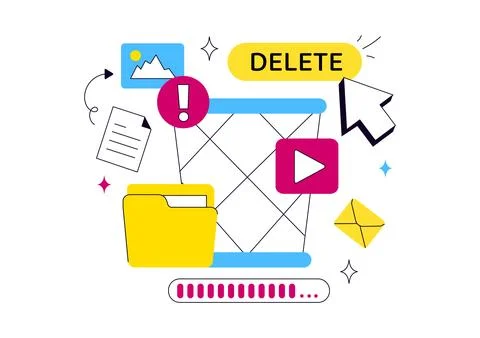 Delete Vector Illustration Featuring Digital File Removal, Trash Bin, Unwan.. 스톡 일러스트