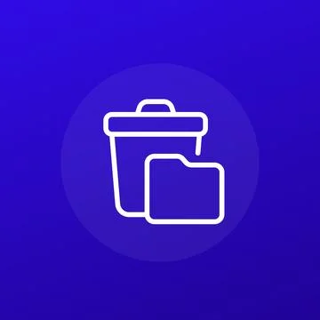 Deleted file folder icon with recycle bin, line vector 스톡 일러스트