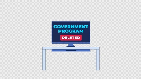 Deleted government program computer alert 2D cartoon animation Stockbeeldmateriaal 348152927