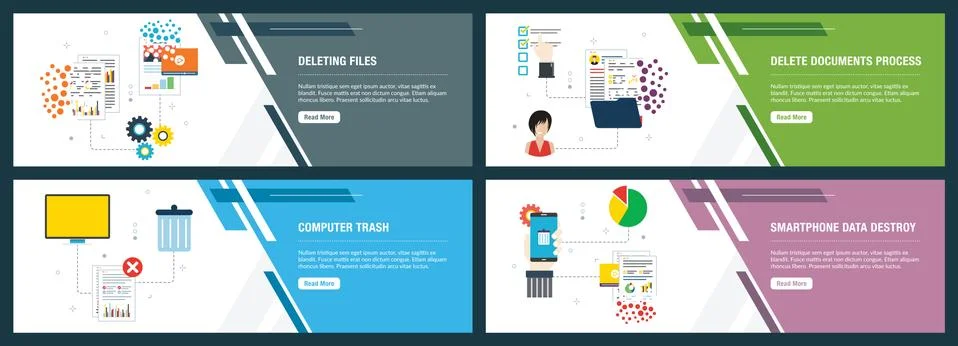 Deleting data files and documents. Illustrazione stock