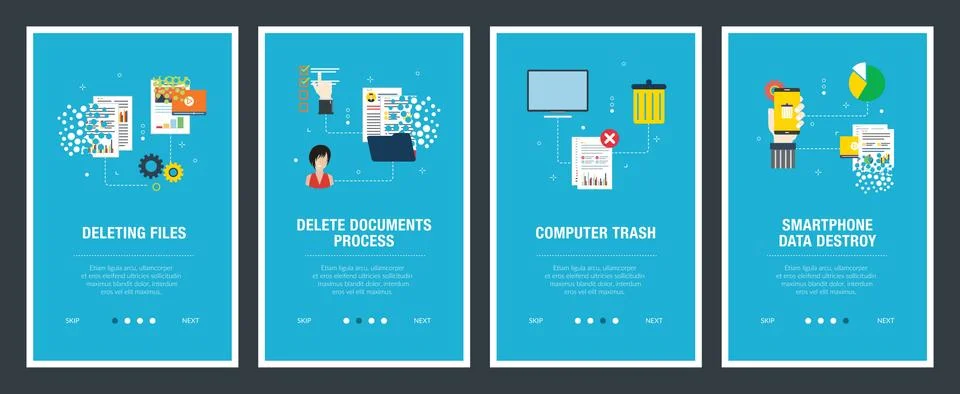 Deleting data files and documents. Illustrazione stock