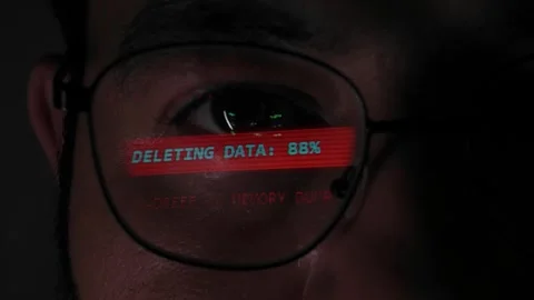 Deleting Data Process Reflection On Hacker Glasses Screen Display Stock Footage 343021522