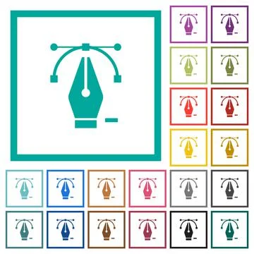Deleting editing point with pen tool flat color icons with quadrant frames Illustrazione stock