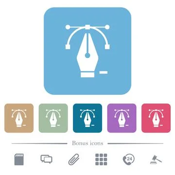 Deleting editing point with pen tool white flat icons on color rounded square Ilustração Stock
