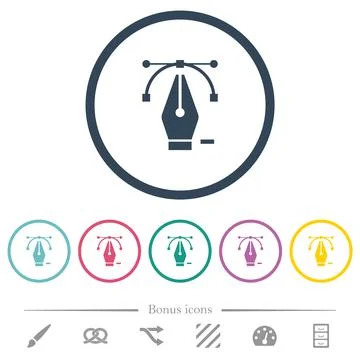 Deleting editing point with pen tool flat color icons in round outlines Stock Illustration