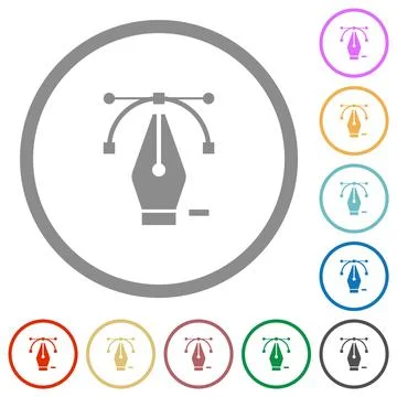 Deleting editing point with pen tool flat icons with outlines Stock Illustration