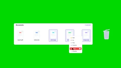 Deleting file icons into trash bin on green screen background. 4K 库存影片 341694283