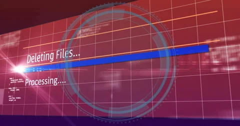 Deleting files and processing animation for data protection on red grid Stock Footage 305062664