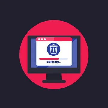 Deleting files in computer vector flat icon Stock Illustration