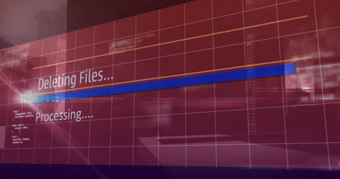 Deleting files, processing animation over red grid background Stock Footage 303878719