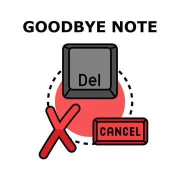 Deleting goodbye note concept with computer delete key 库存插图