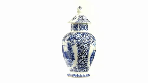 Delft Blue vase with windmill, rotating Stock Footage 92362511