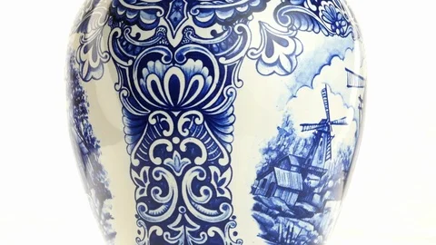 Delft Blue vase with windmill, rotating Stock Footage 92363684